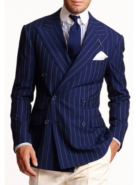 DOUBLE BREASTED TEXTURED WEAVE JACKET - Navy blue