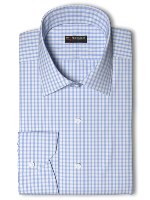 Tailored Business Casual Shirt-St Pölten, White and Sky-blue Gingham  checks